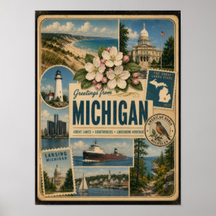 Michigan Authentieke Vintage Stijl Poster