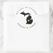 Michigan Bruiloft Welkom Sticker Label, Zwart & Go (Tas)