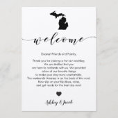 Michigan bruiloft welkomstbrief en reisschema Kaar Programma (Voorkant)