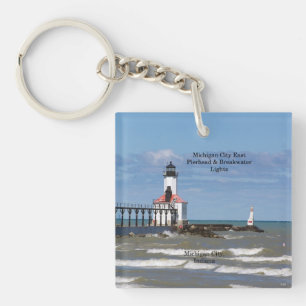Michigan City East Pier & Bkw Lights sleutelhange Sleutelhanger
