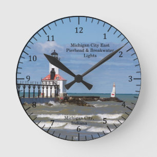 Michigan City East Pier & Breakwater Lights clock Ronde Klok