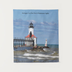 Michigan City East Pierhead & Bkw Lights tapestry Wandkleed