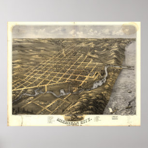 Michigan City Indiana 1869 Antiek Panorama Poster