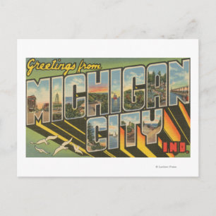 Michigan City, Indiana - grote letterscènes Briefkaart