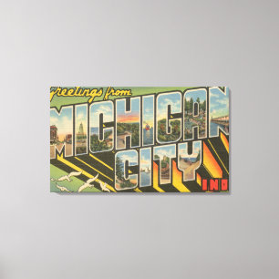 Michigan City, Indiana - Grote lettertjes Canvas Afdruk