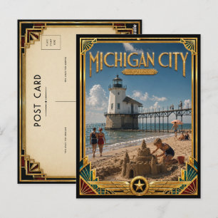 Michigan City Indiana Vintage Art Deco Gouden Tijd Briefkaart