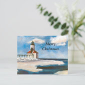 Michigan City Light Vrolijk Kerstfeest Briefkaart (Staand voorkant)