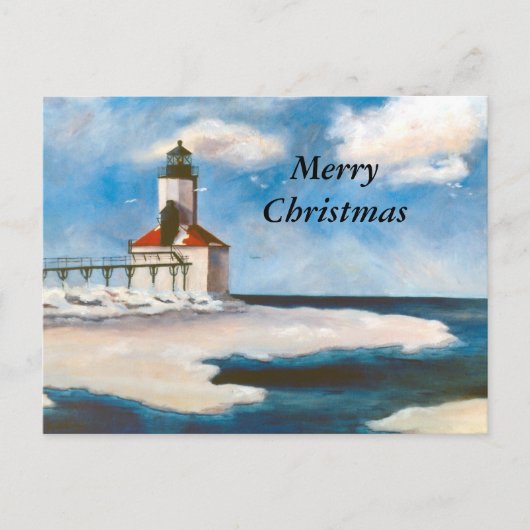 Michigan City Light Vrolijk Kerstfeest Briefkaart (Voorkant)
