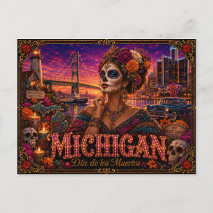 Michigan Día de los Muertos Retro Briefkaart