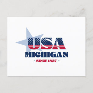 Michigan en carte postale rouge, blanche et bleue