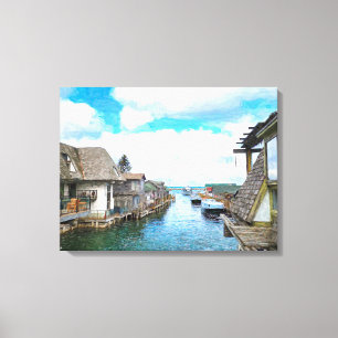 Michigan Fish Town Painting Canvas Afdruk