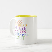 Michigan Fishing Rainbow Text Fisherwoman Mug (Devant gauche)