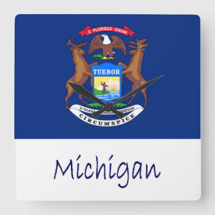 Michigan Flag en naam Vierkante Klok