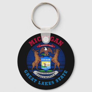 MICHIGAN GREAT LAKES STATE FLAG KEY RING SLEUTELHANGER