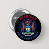 MICHIGAN GREAT LAKES STATE FLAG RONDE BUTTON 5,7 CM (Voorkant /achterkant)