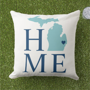 Michigan Home Aqua Navy Blue Custom City Heart Buitenkussen