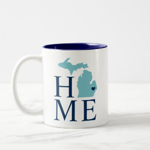 Michigan Home Aqua Navy Blue Custom City Heart Tweekleurige Koffiemok