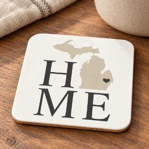 Michigan Home Beige en Grijs Aangepaste Stad Hart Bier Onderzetter
