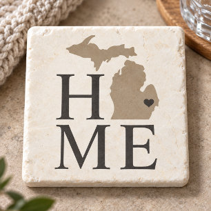 Michigan Home Beige en Grijs Aangepaste Stad Hart Stenen Onderzetter