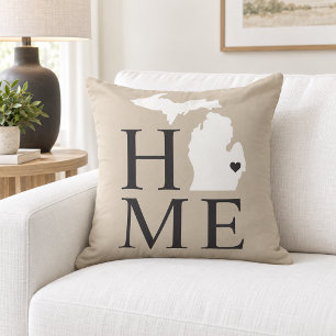 Michigan Home Beige Witte Staat Hart Kussen