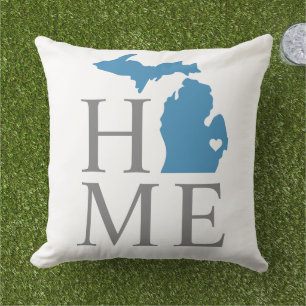 Michigan Home Blau Staat Grijs Tekst Buitenkussen