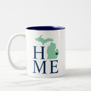 Michigan Home Mint en Navy Blue Aangepaste Stad Ha Tweekleurige Koffiemok