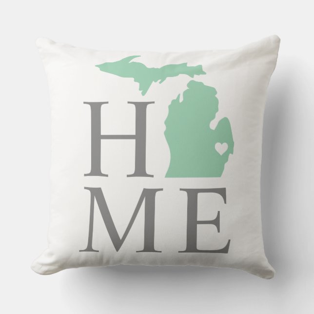 Michigan Home Mint Staat Grijs Tekst Buitenkussen (Voorkant)