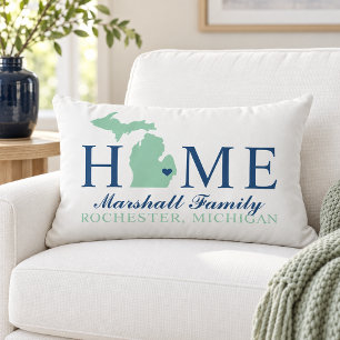 Michigan Home Mint State Navy Familie Monogram Kussen