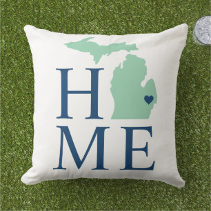 Michigan Home Mint State Navy Tekst Buitenkussen