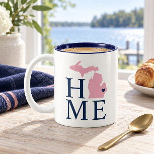 Michigan Home Navy Blue and Pink Custom City Heart Tweekleurige Koffiemok