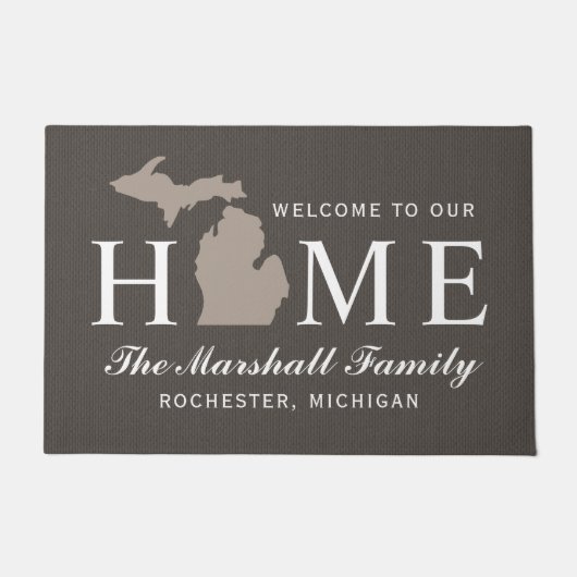 Michigan Home State Taupe Grey Custom Welkom Deurmat (Voorkant)