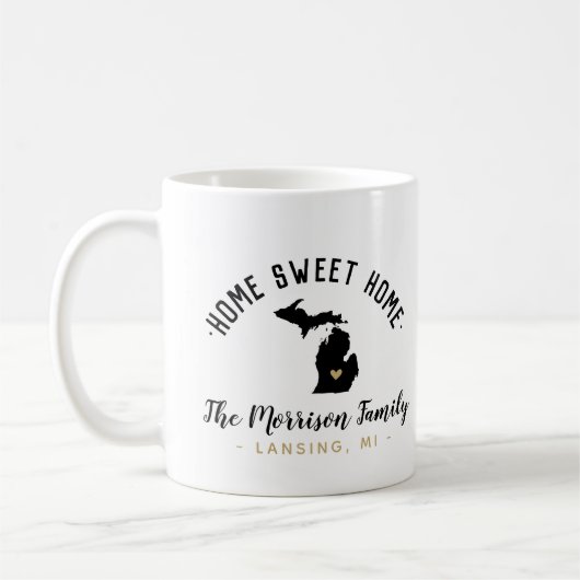 Michigan Home Sweet Home Famille Monogramme Mug (Gauche)