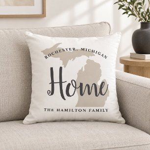 Michigan Home White Script Familie Monogram Kussen