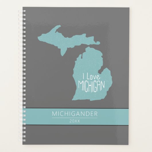 Michigan I Love Blue Gray Silhouette Planner (Voorkant)