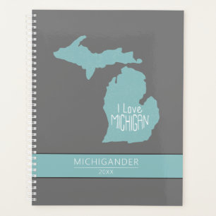 Michigan I Love Blue Grey Silhouette