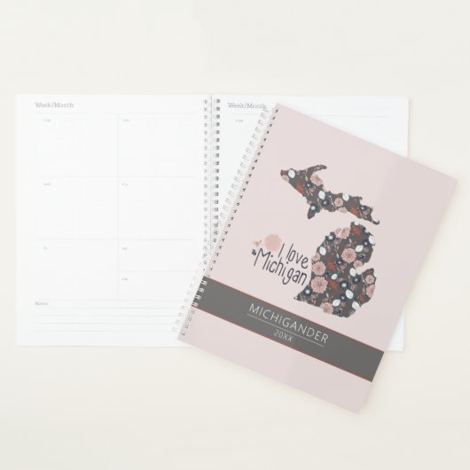 Michigan I Love Pink Brown Pattern Floral Planner (Display)