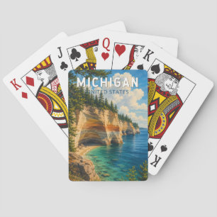 Michigan Illustratie Reis Kunst Vintage Pokerkaarten