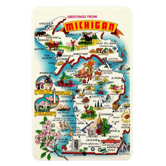 Michigan Kaart 4 x 6 Magneet (Verticaal)