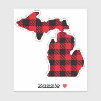 Michigan Kaart - Rood - Zwart geruite sticker
