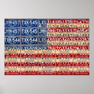 Michigan License Bord American Flag Art Poster