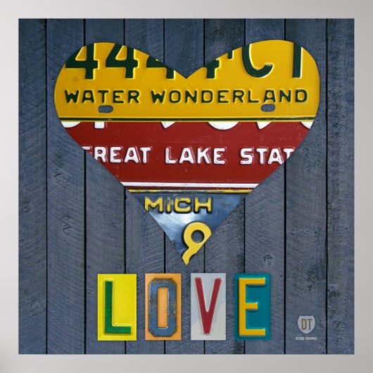 Michigan License Bord Love Heart  Art Poster (Voorkant)
