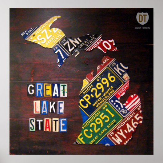 Michigan License Bord Map Afdrukken Poster (Voorkant)