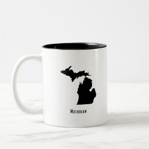 Michigan Map - Black and White Modern Michigan Map Tweekleurige Koffiemok