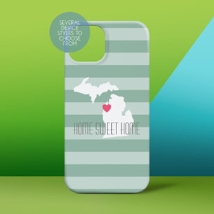 Michigan Map Home State Love met Custom Heart iPhone 16 Plus Hoesje