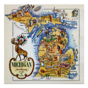 Michigan Map uit de jaren 40 Perfect Poster