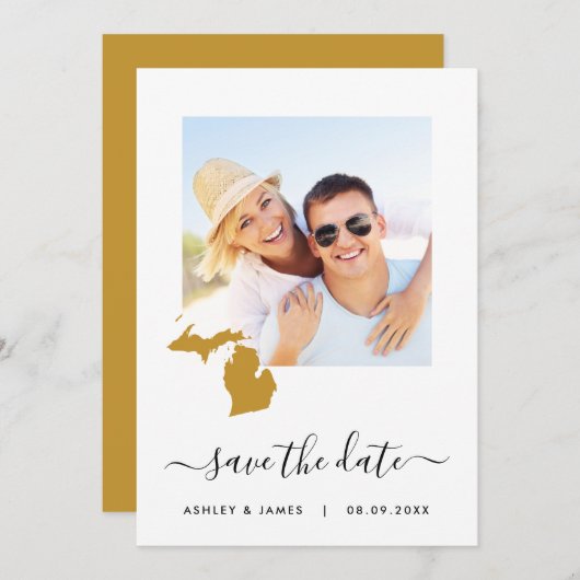 Michigan Map Wedding Save the Date Card (Voorkant / Achterkant)