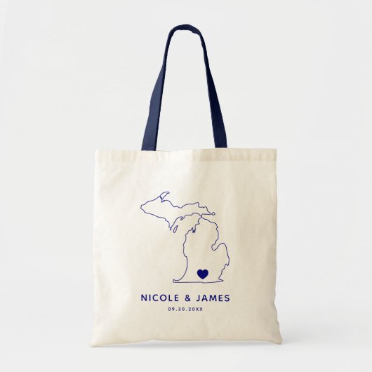 Michigan Map Wedding Welcome Bag Tas, marine Tote Bag (Voorkant)