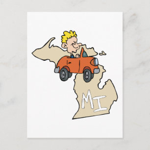 Michigan MI Map & Car Cartoon Art Motto Briefkaart