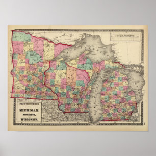 Michigan, Minnesota en Wisconsin Poster