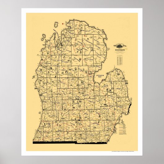 Michigan Railroad Map 1897 Poster (Voorkant)